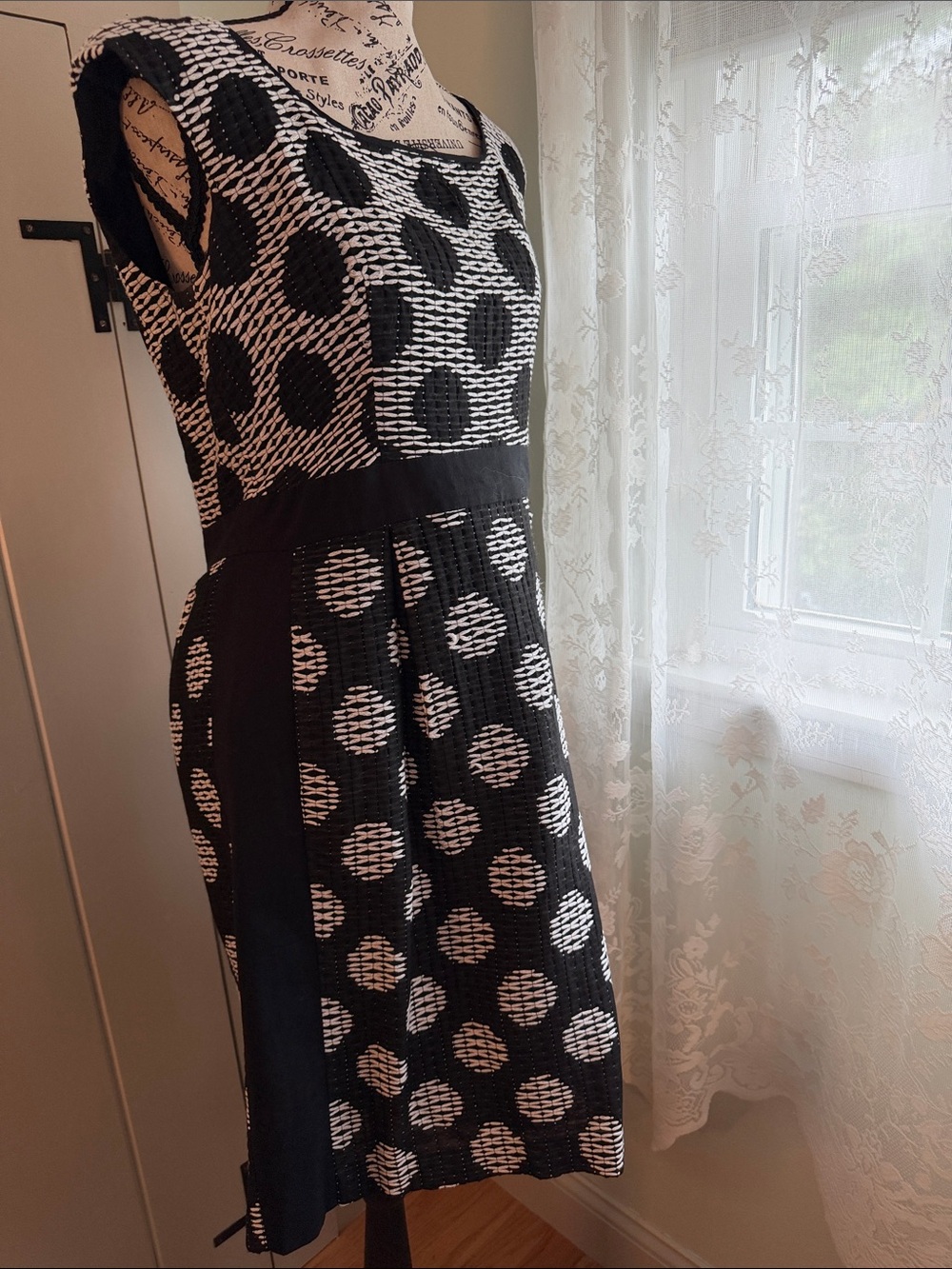 Kay Unger Black and White Textured Mini Dress